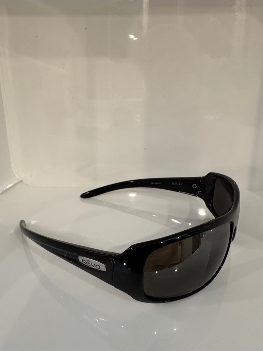 Revo “Belay” Black Wraparound Sunglasses with Dark Lenses